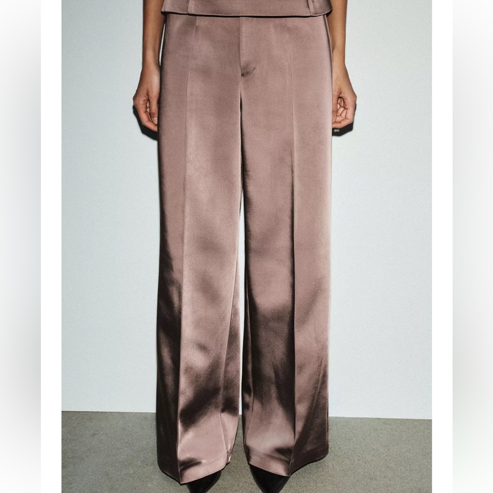 Zara high waisted brown satin pants